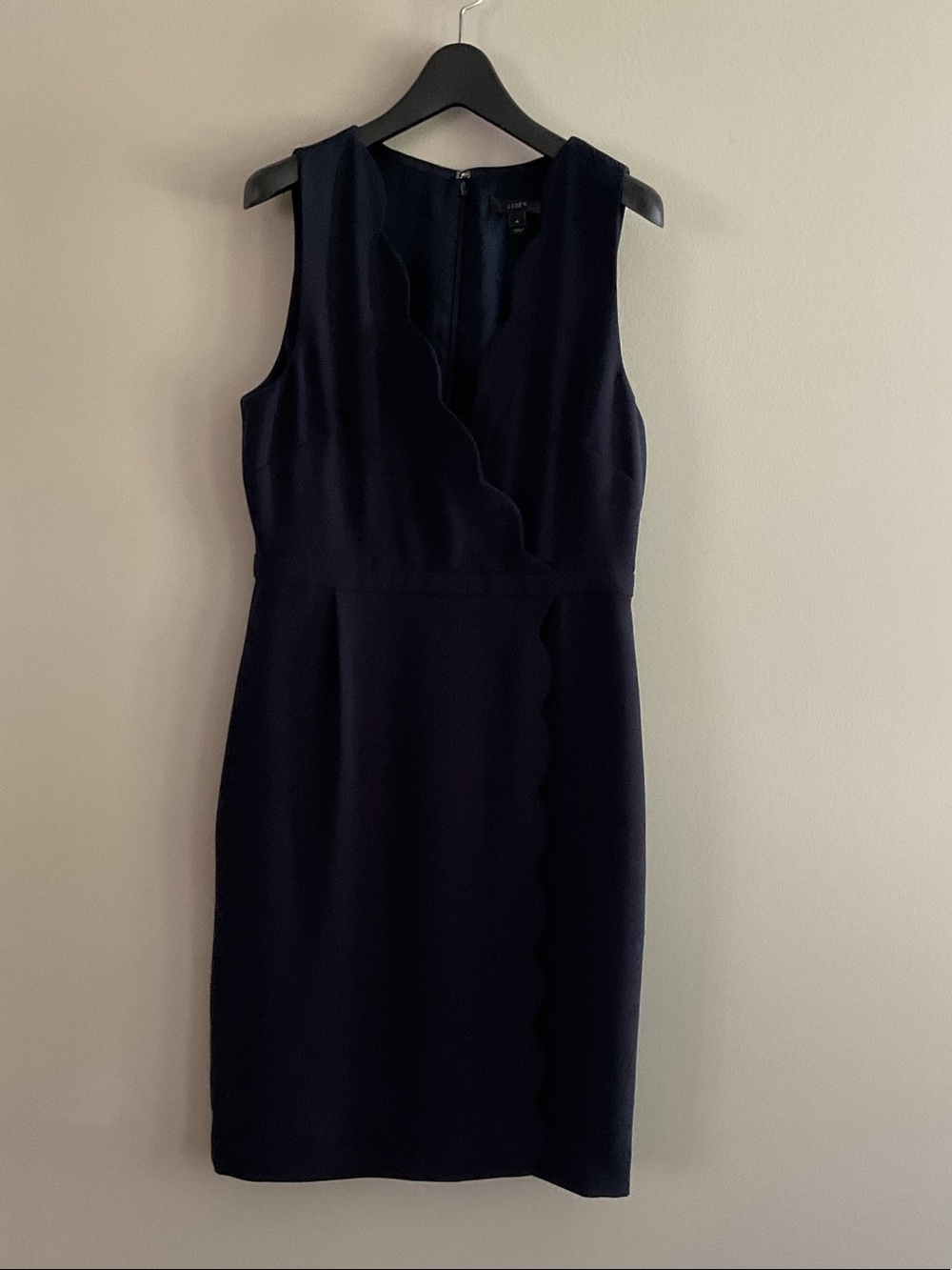 J. Crew Navy Scallop Trim Midi Sheath Dress